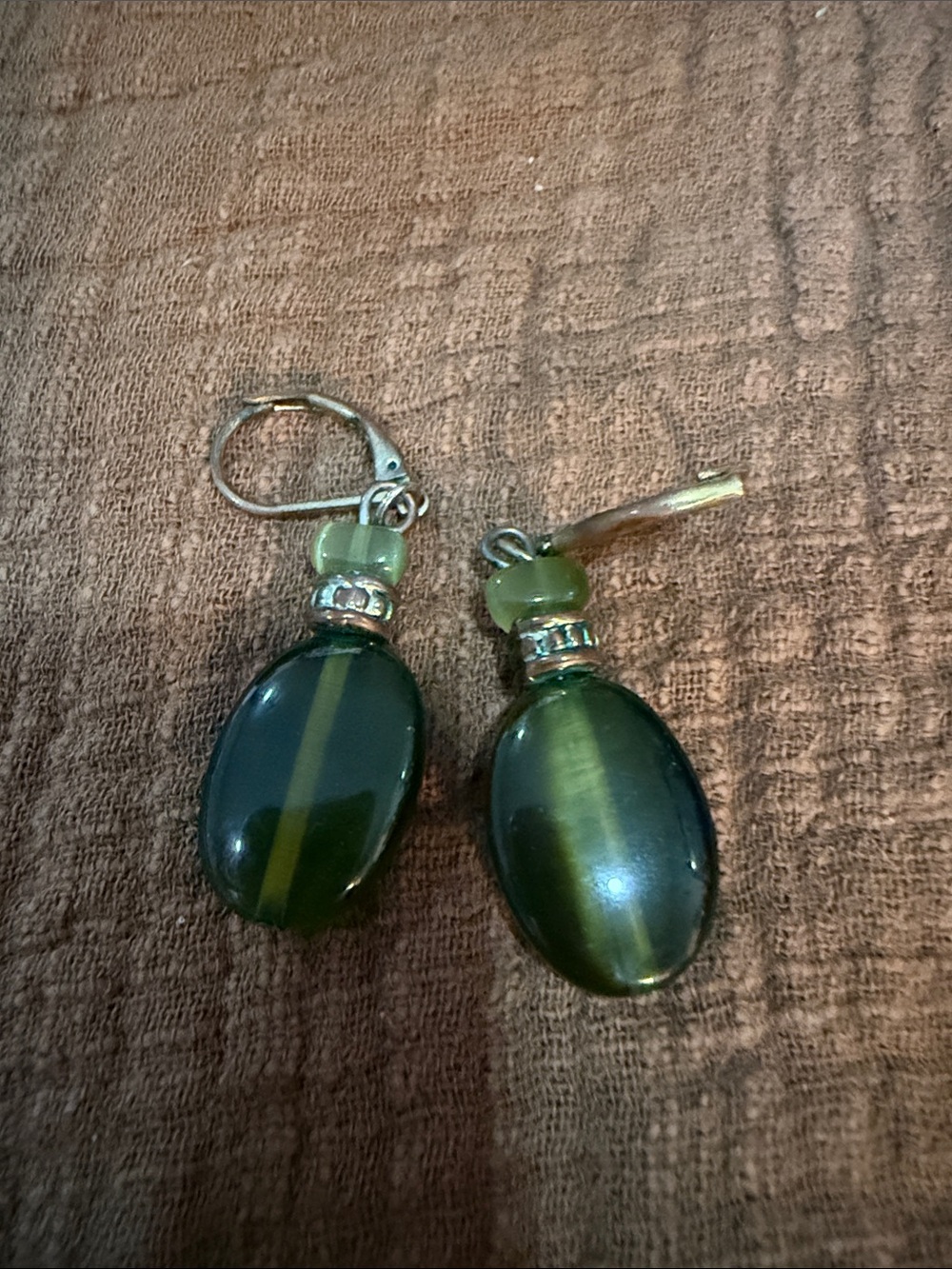 Green Glass Drop Earrings - Elegant Dark Green Bead Dangles